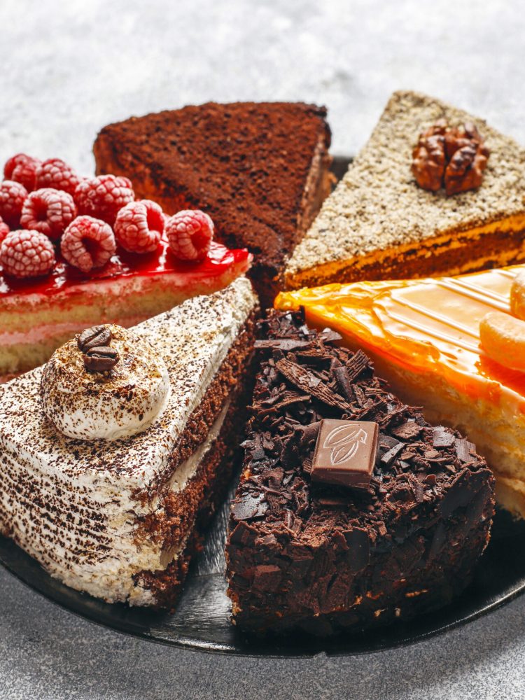 Assortment of pieces of cake.